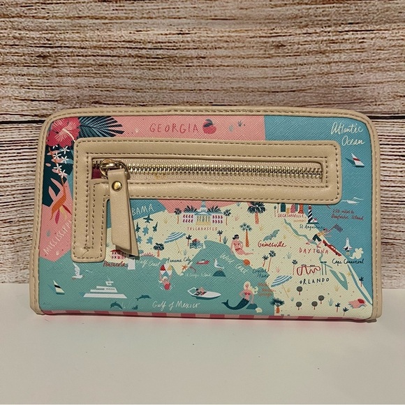 Spartina 449 Greetings From Florida Clutch Snap Wallet Map Pre-Owned Pristine - Picture 2 of 5